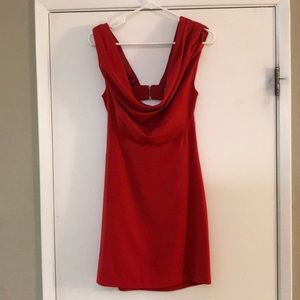 ADORABLE red dress drape front/open back, size M